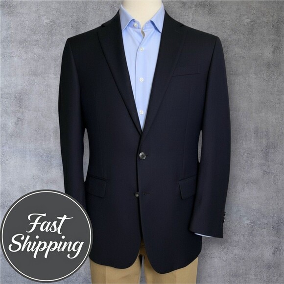 Ralph Lauren Men's 44L Navy Wool Blazer Sport Coat 2-Button Jacket Single Vent - Picture 1 of 10